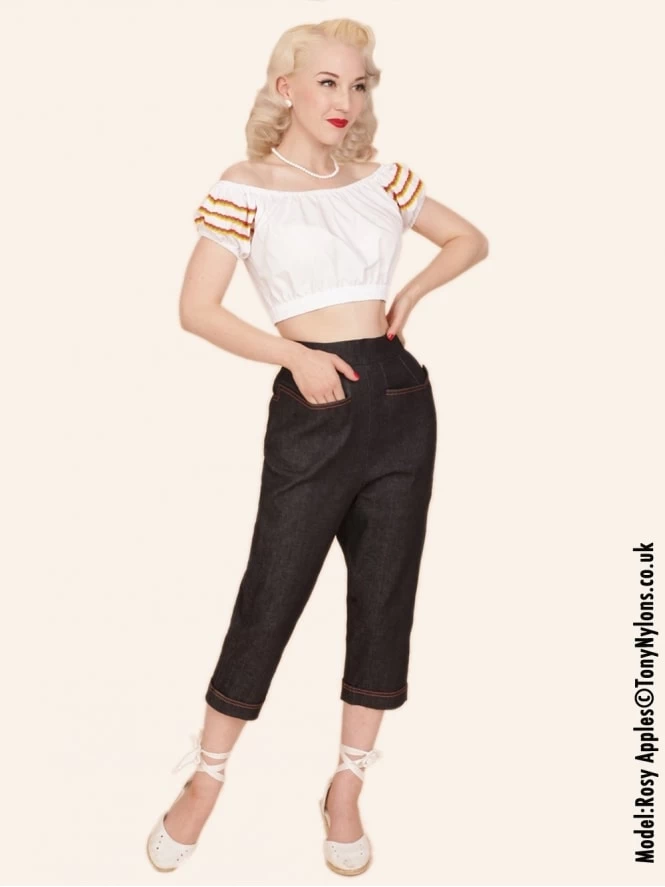 Capri Pants Blue Denim Gold Stitch 4 Capri Pants Blue Denim Gold Stitch - Image 2