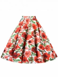 Circle Skirt Roses In Bloom Red
