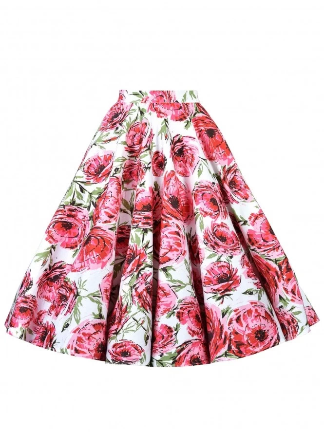 Circle Skirt White Pink Rose 3 Circle Skirt White Pink Rose