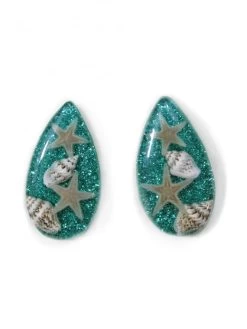 Conshell Glitter Earrings Teal
