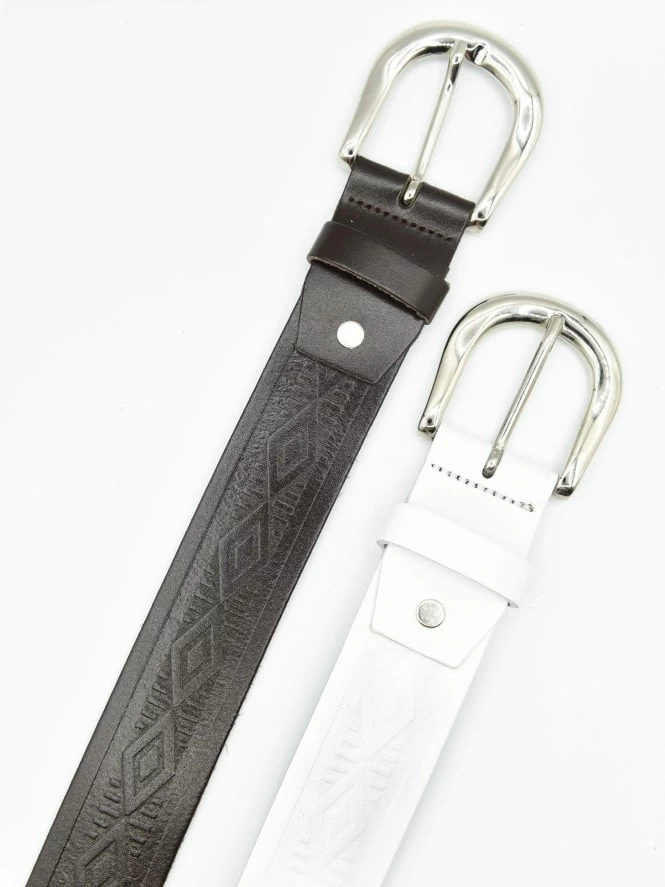 Diamond Embossed Brown Leather Belt 4 Diamond Embossed Brown Leather Belt - Image 2