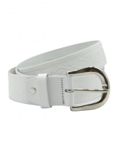 Diamond Embossed White Leather Belt