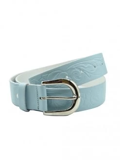 Floral Sky Blue Leather Belt