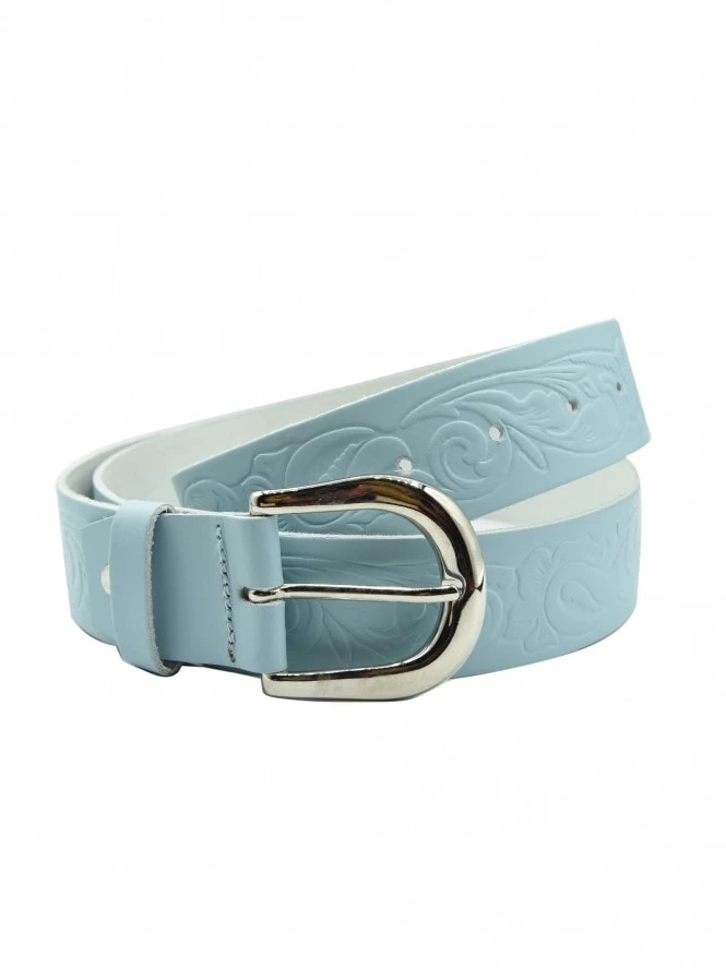 Floral Sky Blue Leather Belt 3 Floral Sky Blue Leather Belt