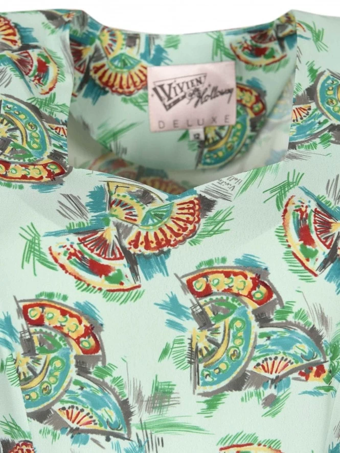 Gloria 1940s Dress Fan Sky 4 Gloria 1940s Dress Fan Sky - Image 2