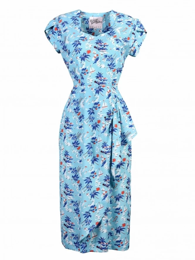 Gloria 1940s Dress Tahiti Sky 5 Gloria 1940s Dress Tahiti Sky - Image 3