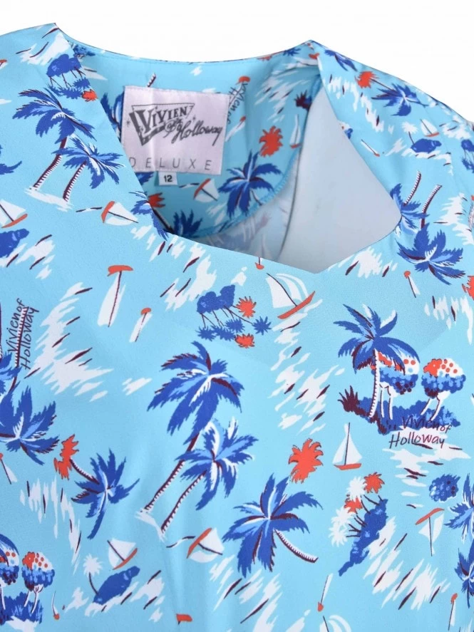 Gloria 1940s Dress Tahiti Sky 8 Gloria 1940s Dress Tahiti Sky - Image 6