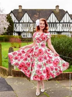 Grace White Pink Rose Dress