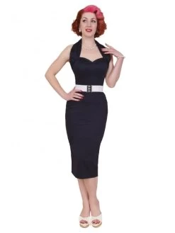 Halterneck Pencil Navy Sateen Dress