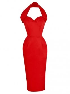 Halterneck Pencil Red Sateen Dress -Chic Apparel Shop halterneck pencil red sateen dress p189 20813 medium