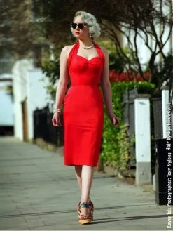 Halterneck Pencil Red Sateen Dress -Chic Apparel Shop halterneck pencil red sateen dress p189 506 medium