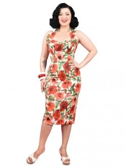 Halterneck Pencil Roses In Bloom Red Dress