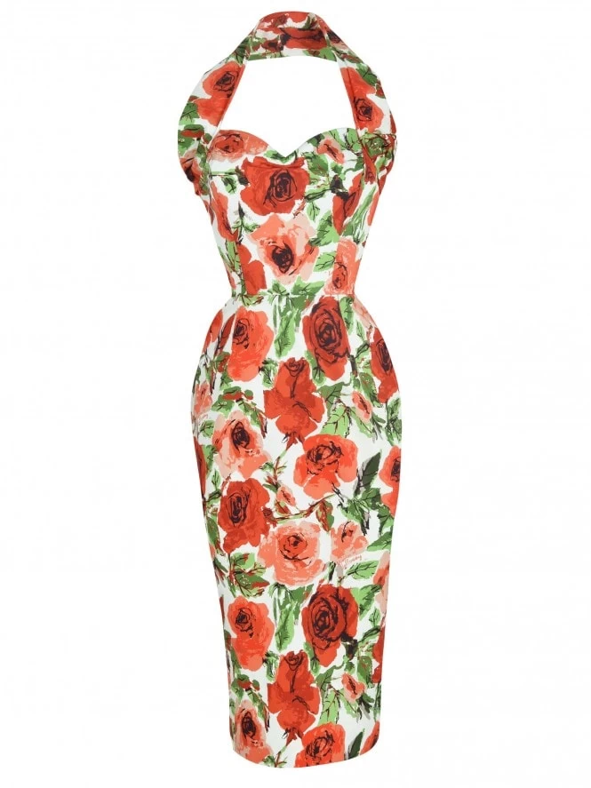 Halterneck Pencil Roses In Bloom Red Dress 4 Halterneck Pencil Roses In Bloom Red Dress - Image 2