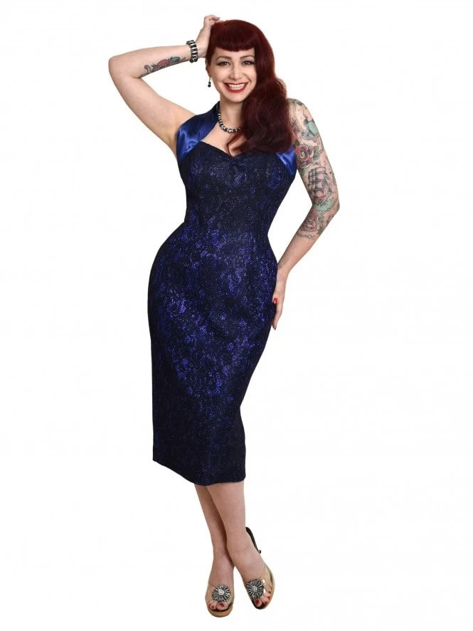 Halterneck Pencil Sapphire Sparkle Dress 3 Halterneck Pencil Sapphire Sparkle Dress
