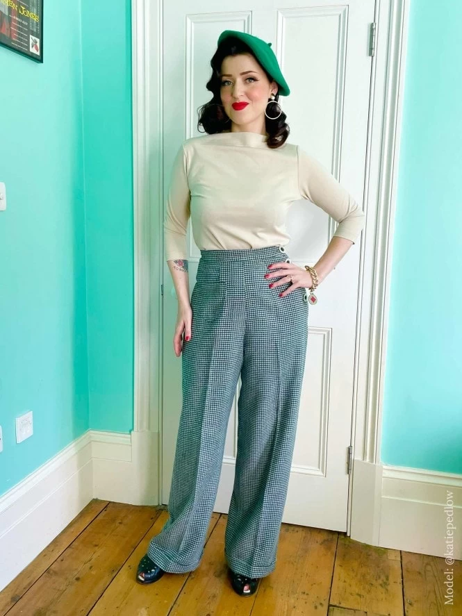 Katharine Trousers Dogtooth Teal 6 Katharine Trousers Dogtooth Teal - Image 4