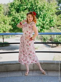Lana 1940s Dress Bonnet Pink