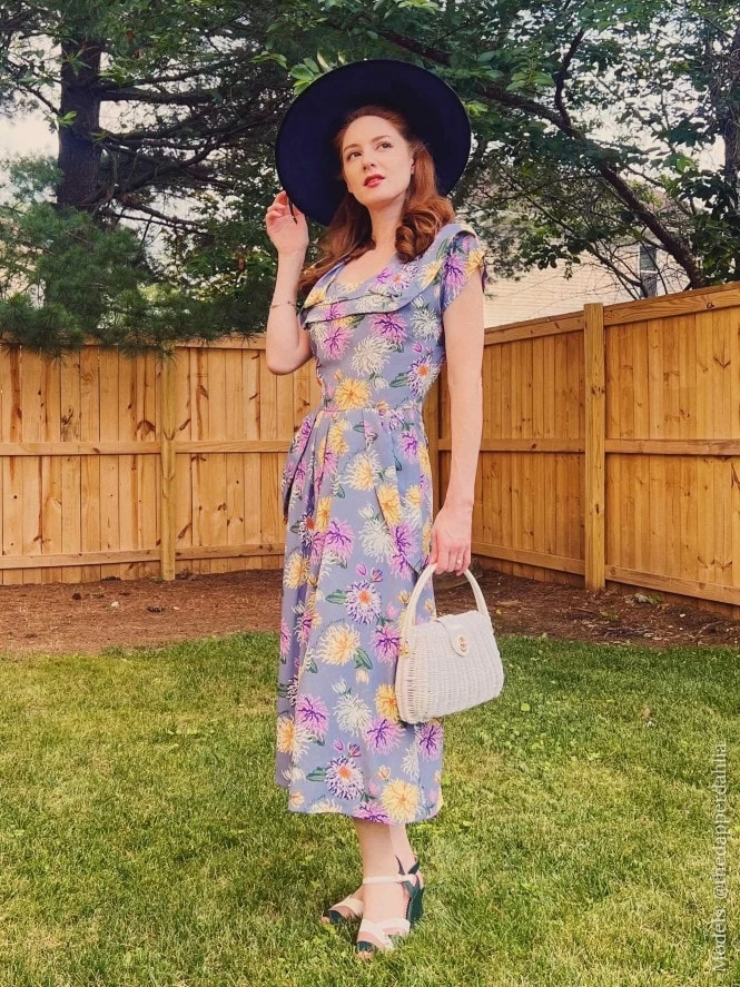 Lana 1940s Dress Chrysanthemum Lilac 3 Lana 1940s Dress Chrysanthemum Lilac