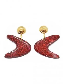 Large Boomerang Glitter Earrings Red