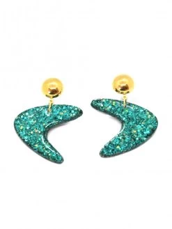 Large Boomerang Glitter Earrings Teal