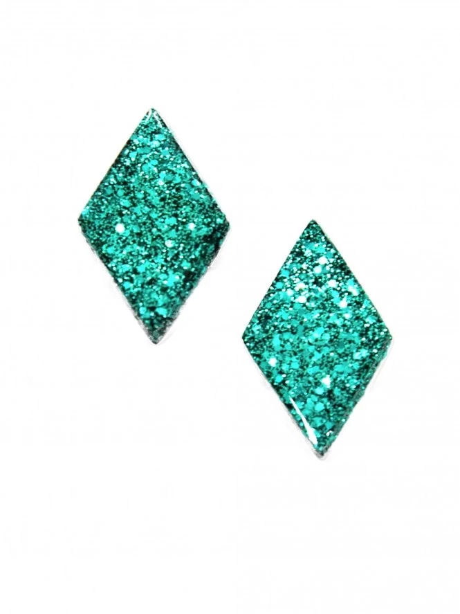 Large Diamond Glitter Earrings Teal 3 Large Diamond Glitter Earrings Teal