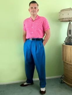 Men 1950s Presley Pants Blue Moon