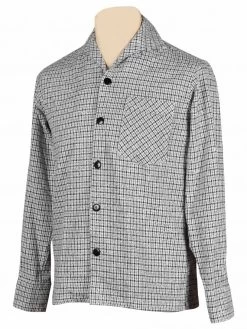 Men Long-Sleeved Check White Black Shirt