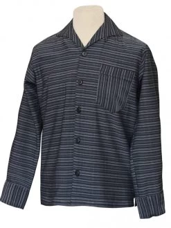Men Long-Sleeved Striped Black Grey Shirt