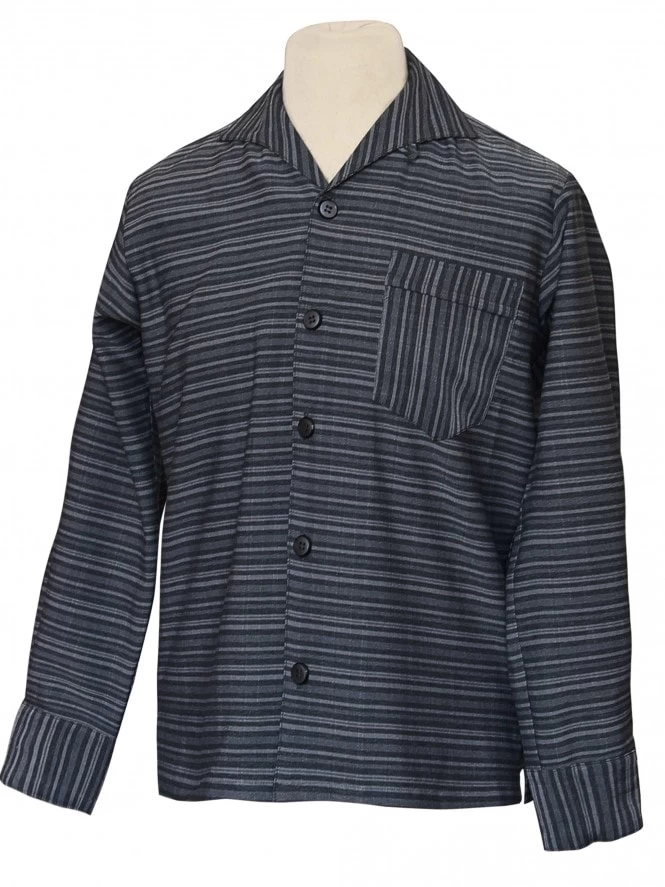 Men Long-Sleeved Striped Black Grey Shirt 3 Men Long-Sleeved Striped Black Grey Shirt