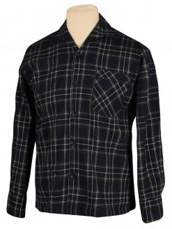 Men Long-Sleeved Tartan Blue Yellow Shirt