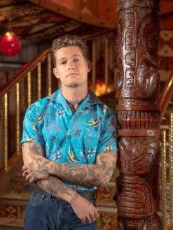 Men Short-Sleeved Angelfish Turquoise Shirt