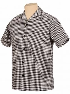 Men Short-Sleeved Black And White Gingham Shirt