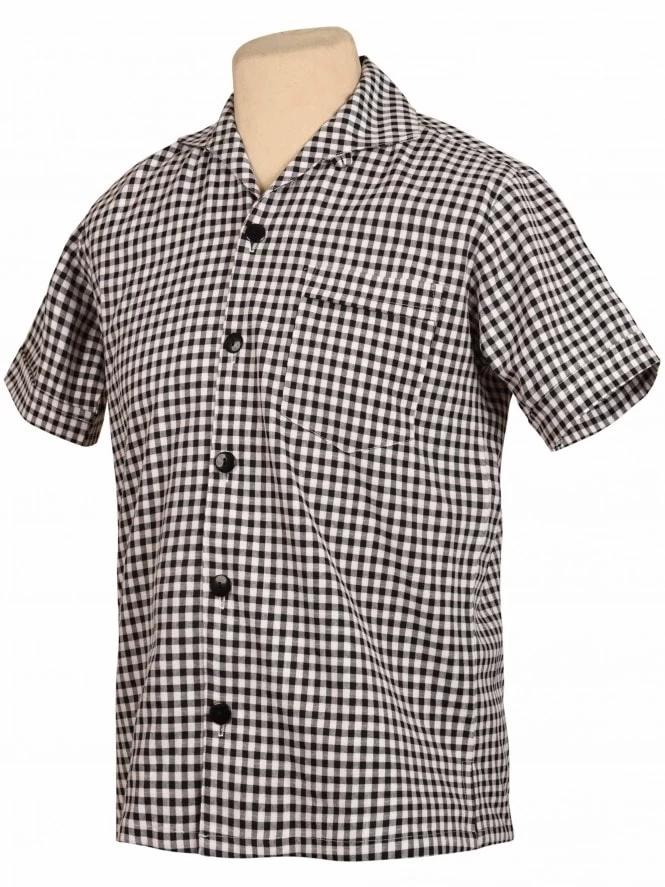 Men Short-Sleeved Black And White Gingham Shirt 3 Men Short-Sleeved Black And White Gingham Shirt