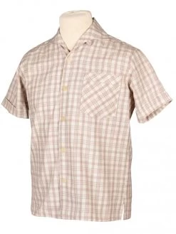 Men Short-Sleeved Check Beige Shirt