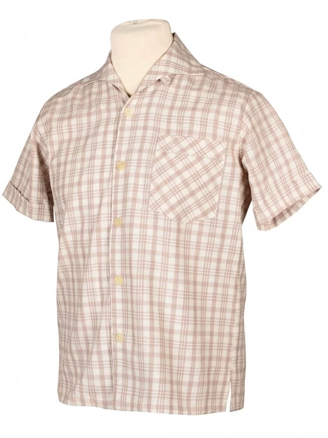 Men Short-Sleeved Check Beige Shirt 3 Men Short-Sleeved Check Beige Shirt