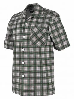 Men Short-Sleeved Green Plaid Shirt