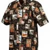 Men Short-Sleeved Hula Girl Black Shirt