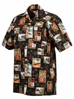 Men Short-Sleeved Hula Girl Black Shirt