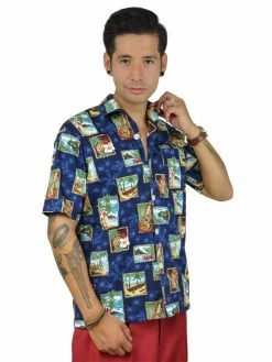 Men Short-Sleeved Hula Girl Midnight Shirt