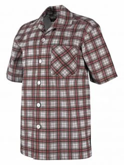 Men Short-Sleeved Red Plaid Shirt