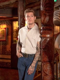 Men Short-Sleeved Shirt Gingham Brown