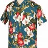 Men Short-Sleeved Shirt Hibiscus Petrol -Chic Apparel Shop men short sleeved shirt hibiscus petrol p5925 26021 medium