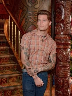 Men Short-Sleeved Shirt Plaid Cappuccino