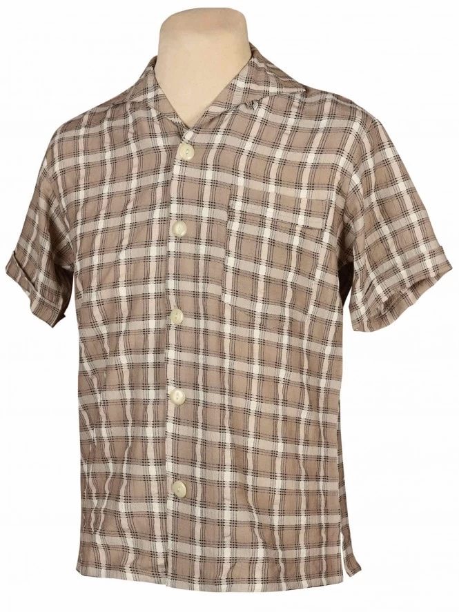 Men Short-Sleeved Shirt Plaid Latte 5 Men Short-Sleeved Shirt Plaid Latte - Image 3