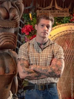 Men Short-Sleeved Shirt Plaid Latte