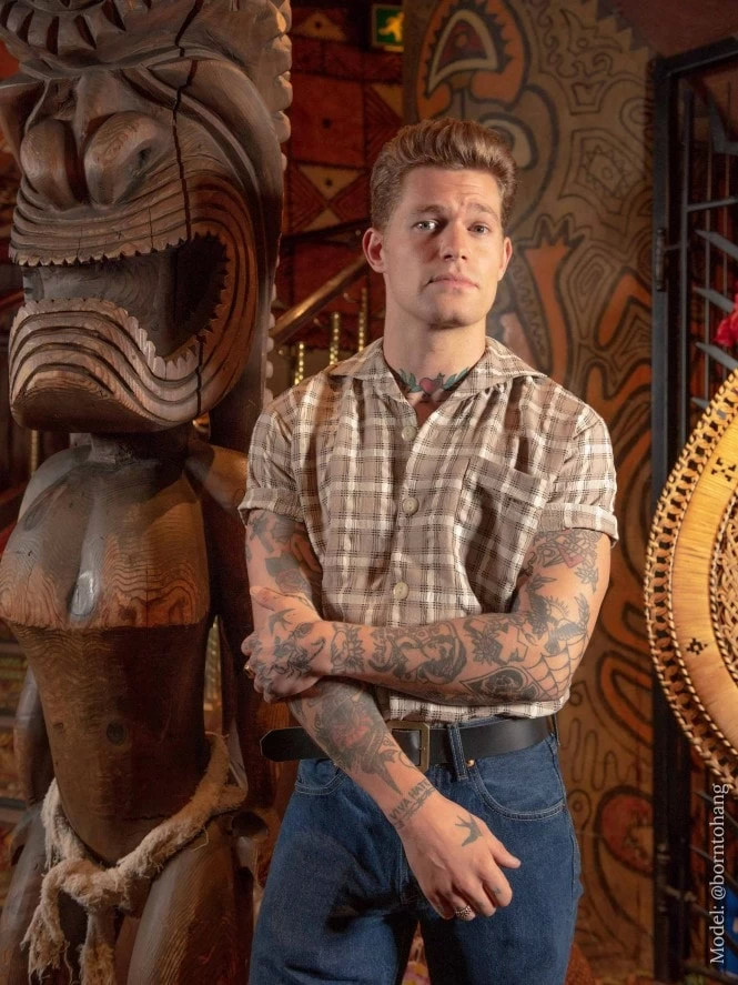 Men Short-Sleeved Shirt Plaid Latte 4 Men Short-Sleeved Shirt Plaid Latte - Image 2