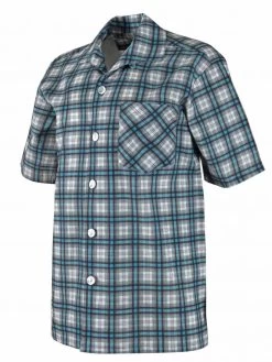 Men Short-Sleeved Turquoise Plaid Shirt