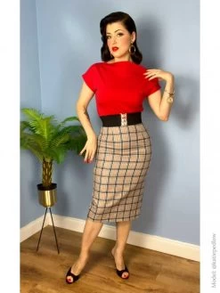 Pencil Skirt Biscuit Tartan