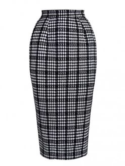 Pencil Skirt Black White Large Check