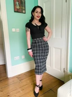 Pencil Skirt Black White Sparkle