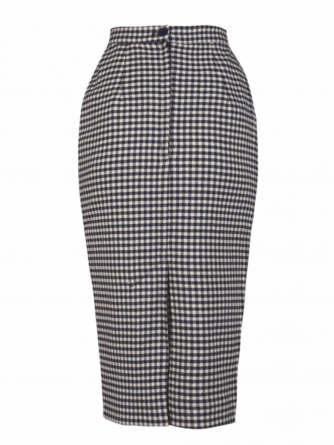 Pencil Skirt Navy Gingham 5 Pencil Skirt Navy Gingham - Image 3